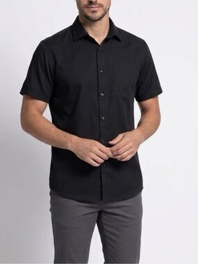 FLEX Men's Large Tall Luxury Collection Black Button Down Dress Shirt Collared